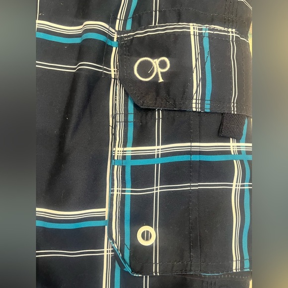 OP Blue and Black Swim Trunks Quick-Dry Plaid Sz M 32-34 - Picture 4 of 4